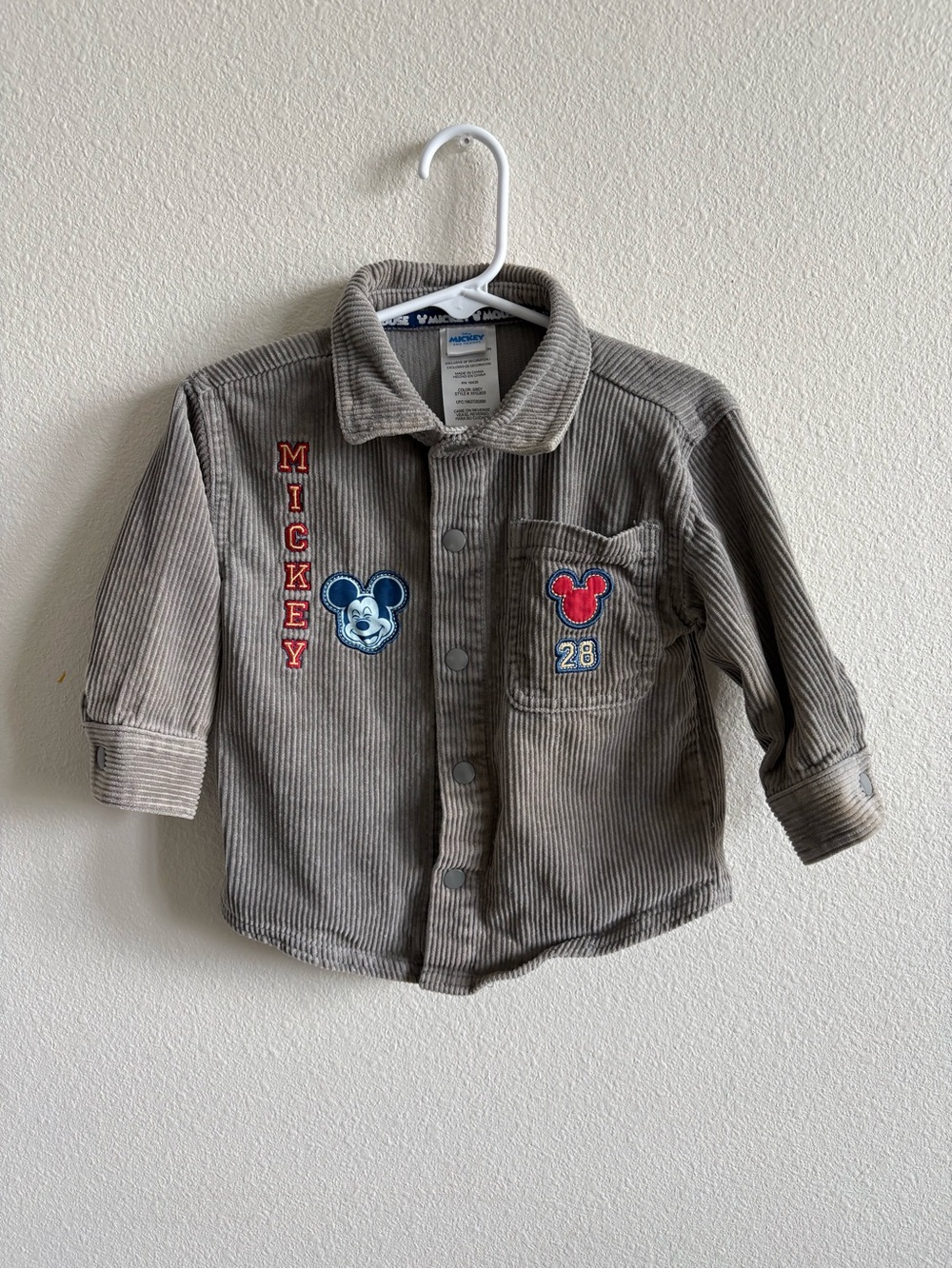 Disney Gray Corduroy Mickey Button-Down Shirt with Patches
